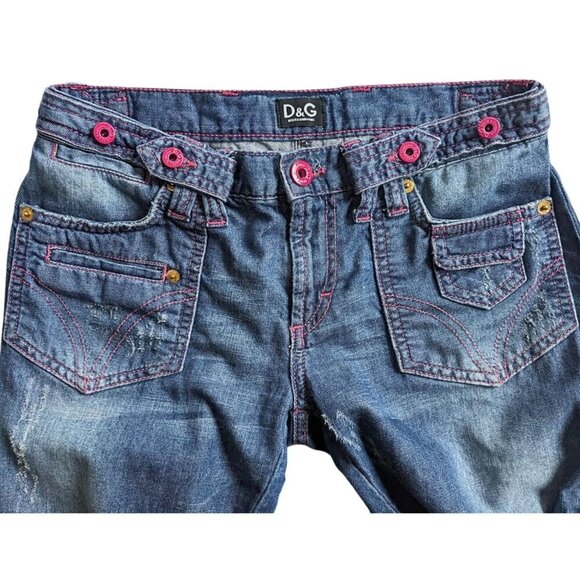 Rare 2006 DOLCE&GABBANA D&G Distressed Barbie Pink Stitch Bush Pant Capris Sz 24 - Picture 4 of 8